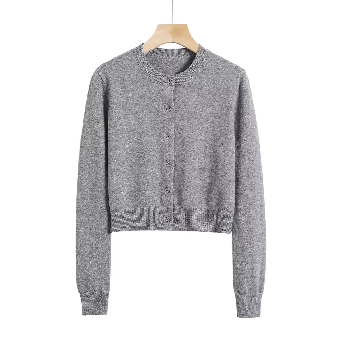 American Sle Autumn New Casual INS round Ne Knitted Open Cardigan Women's  Color Versatile Slimming Outerwear Knitte...