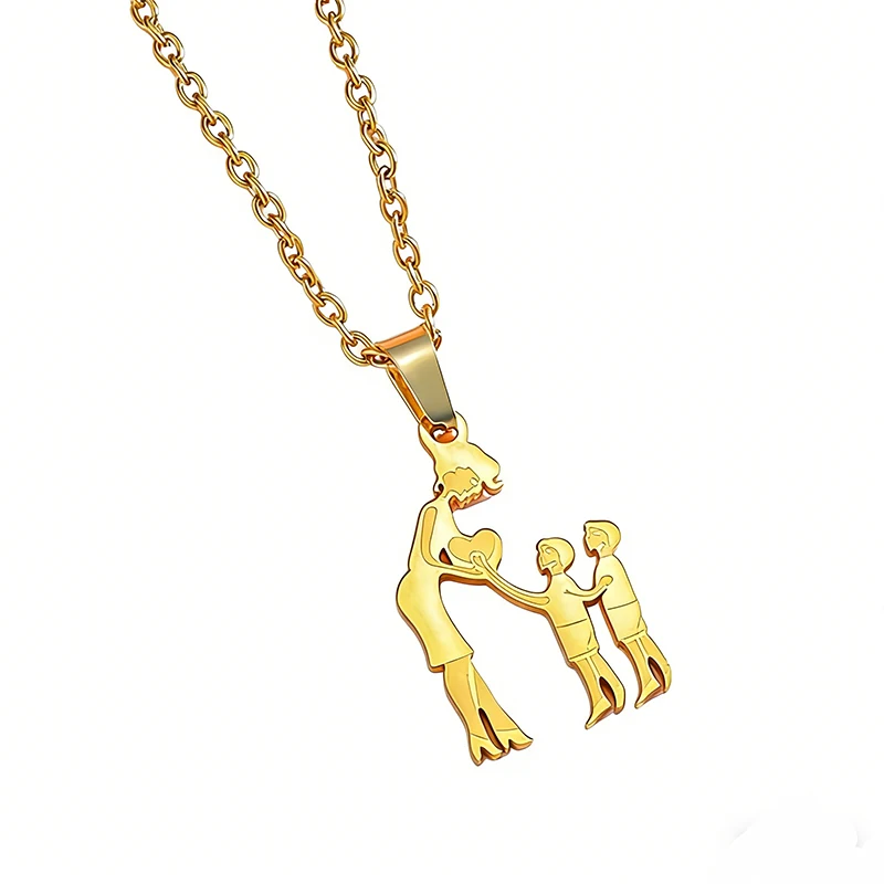 Collar de acero inoxidable para mamá e hijos, colgante familiar con diseño de madre y hijos, joyería con un significado especial, regalo para mamá, hija, hijo