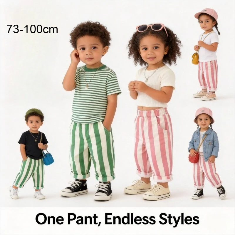 Summer Autumn New Boy Girl Children Loose Striped Casual Pants Baby Pockets Pants Kid Outdoor Cotton Trousers Toddler Costume