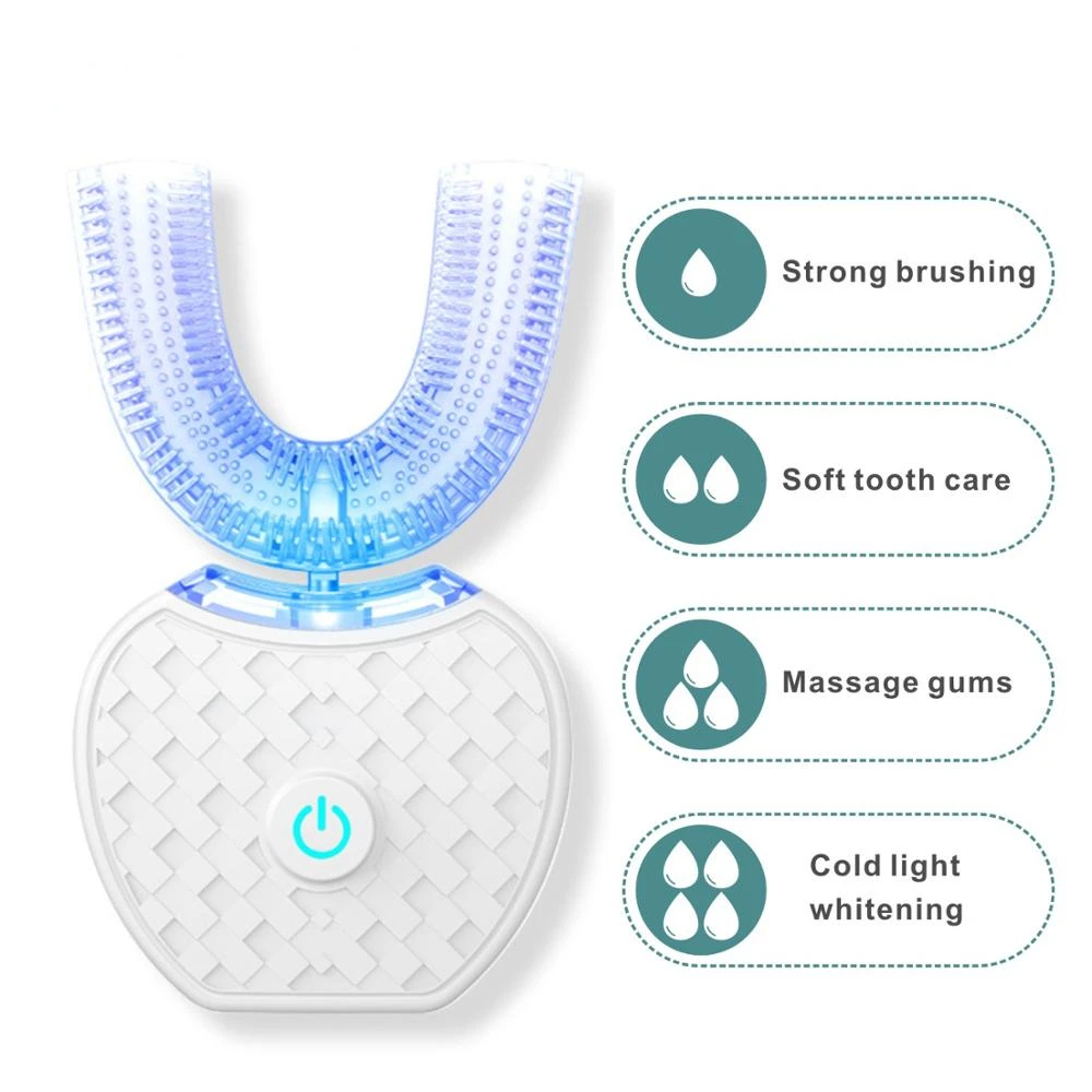 Ultrasonic U Shape 360 Degrees Automatic Sonic Electric Toothbrush, Blue Light, USB Charging