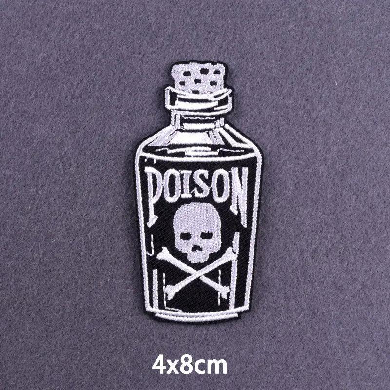 Punk Poison Bottle Skull Stickers Killer Cat Embroidered Patches On Clothes Butterfly Skeleton Iron On Patches On Clothes DIY