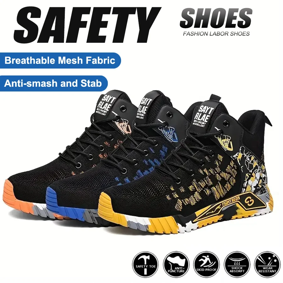 Sicherheit Industrielle pannensichere Anti-Smash-Arbeitsstiefel Baustiefel für Herren Leichte rutschfeste Stahlkappenschuhe ﻿