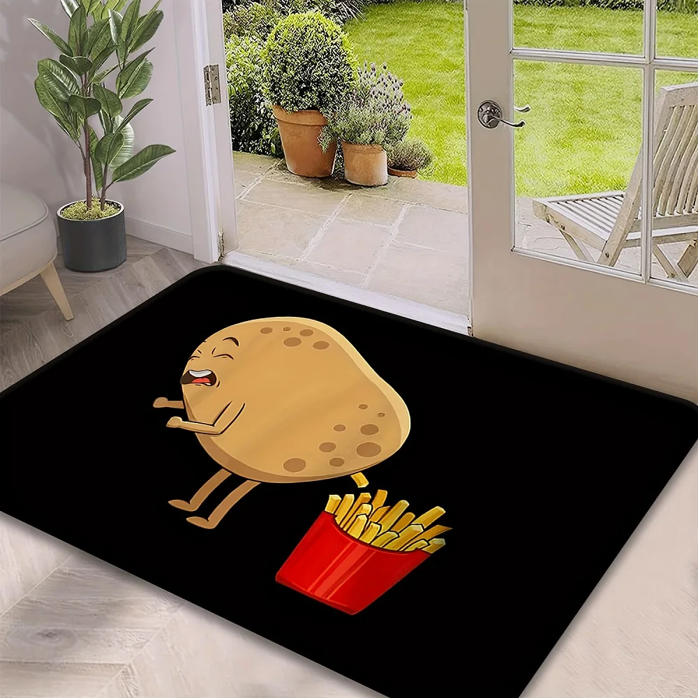 Fun Potato and Fries Pattern Entrance Doormat Carpet for Bedroom Bathroom Hallway Living Room Anti-slip Area Rug Home Decoration