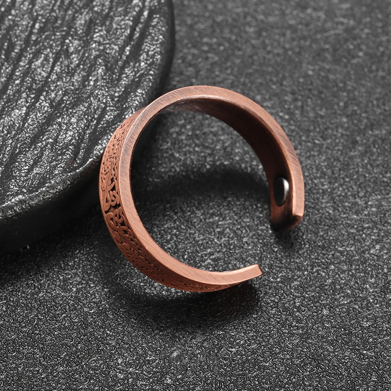 Retro World Tree of Life Open Copper Ring Magnetic Energy Treatment Joint Pain Ring Fashion Men's and Women's Health Accessories