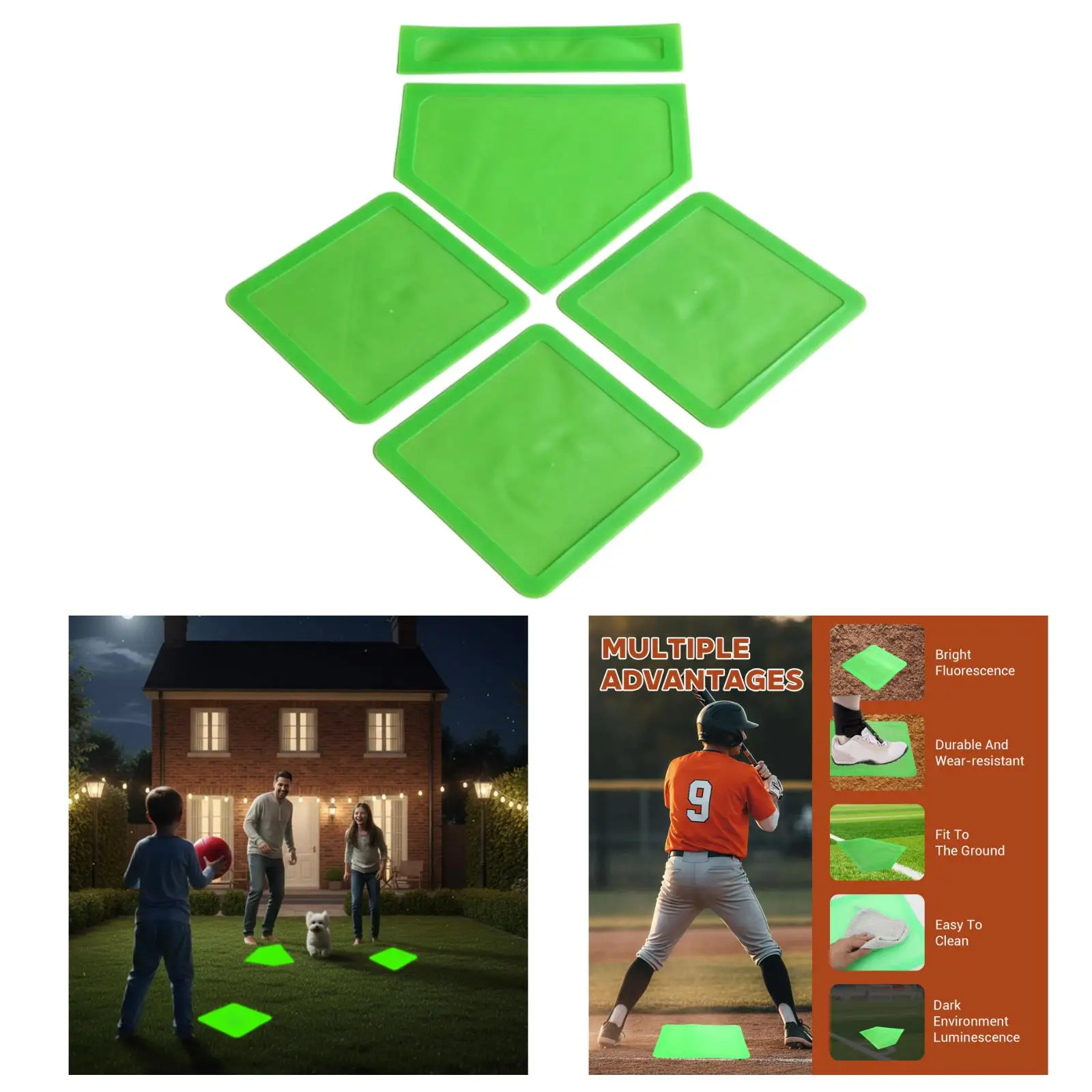 Kickball Teeball Training Baseball Base Set Five Piece TPE Home Plate Pitcher Mat for Outdoor Field Use
