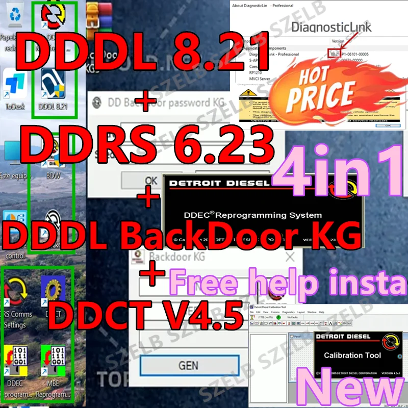 

2025 НОВАЯ диагностическая ссылка Detroit Diesel 8,21 Уровень 10 10 10 DDDL 8,21 + DDDL BackDoorKG + DRS 6,23 + инструмент для калибровки DDCT v4.5