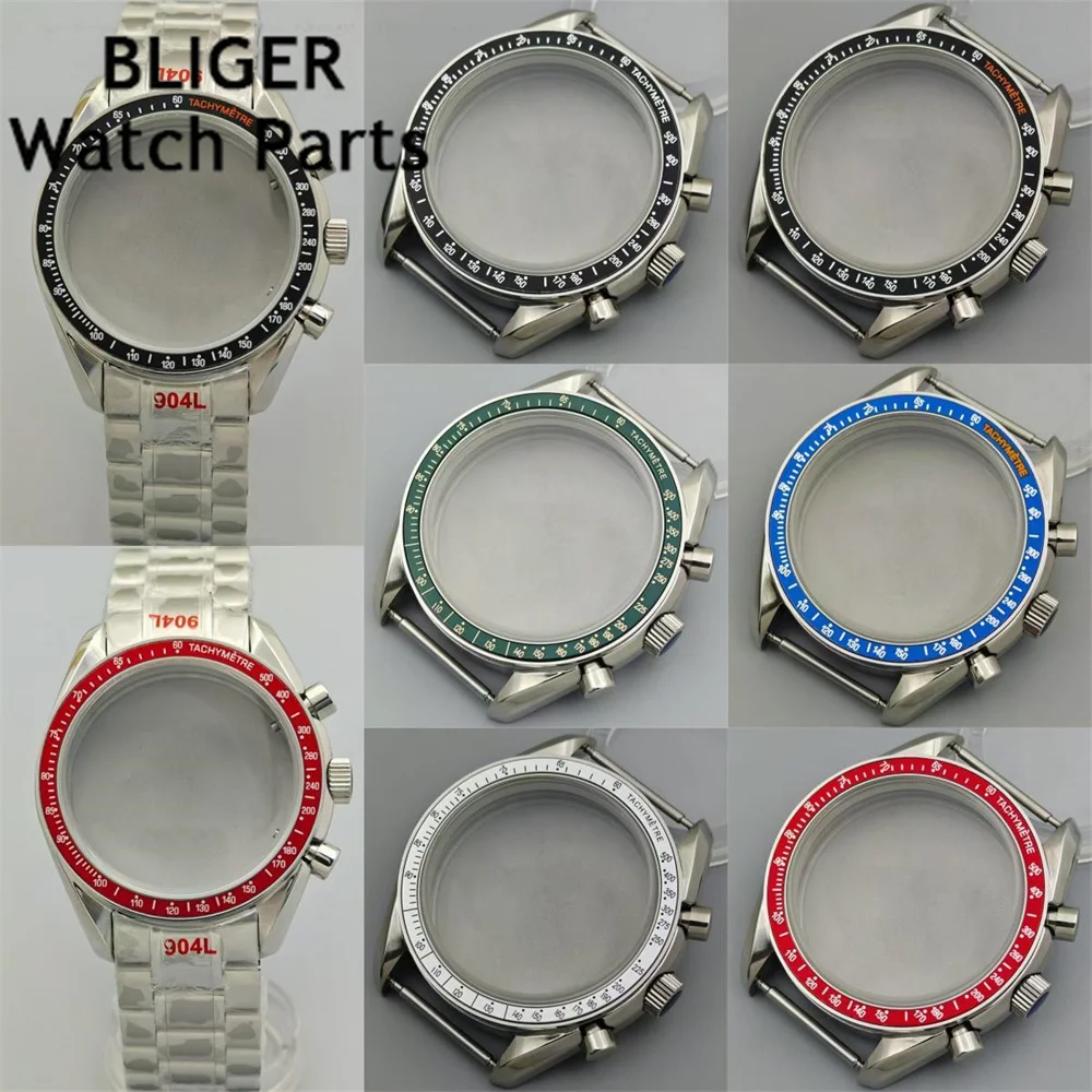 BLIGER 40mm Quartz Watch Case Coated Glass For VK63 VK64 Quartz Movement Quartz Chronograph Multi-functional Watch Accessories