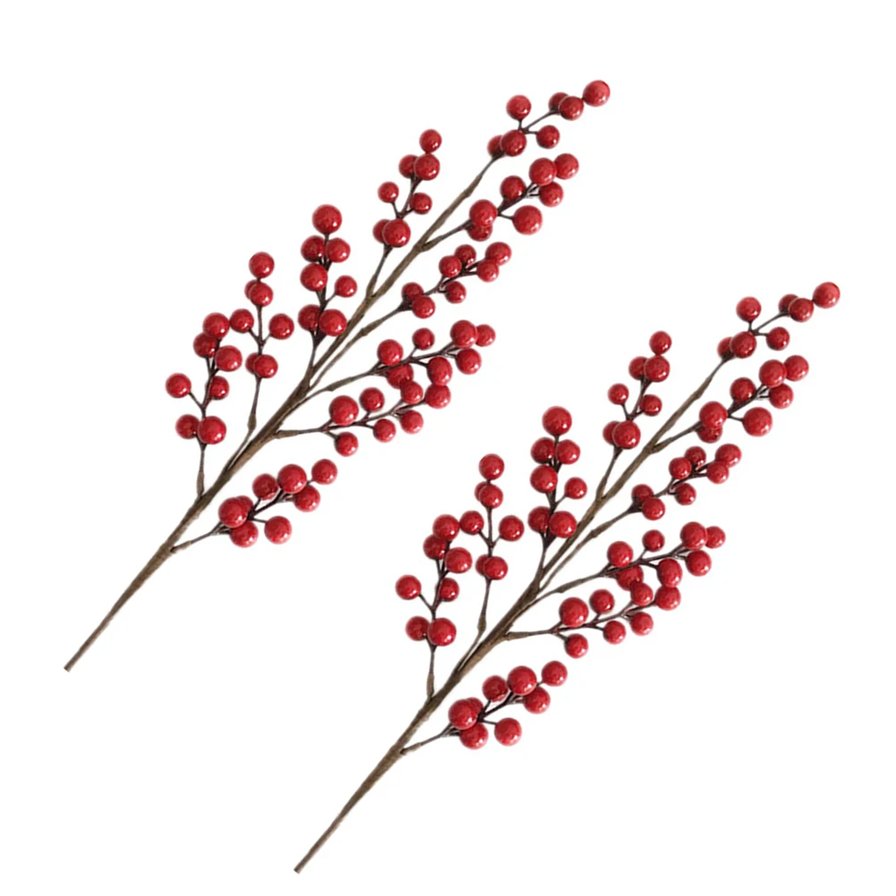 

2 pcs Artificial Red Berries Branches Bright Flexible Fake Berry Rattan For Basket Vase Wreath Christmas Diy Home Decor Flower