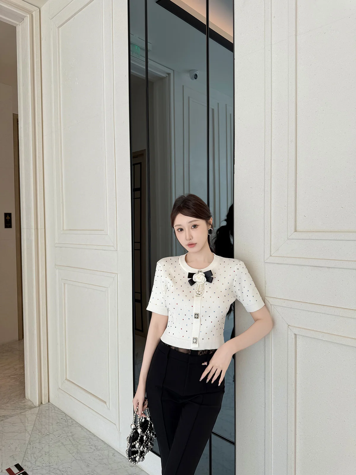 

Annie's Autumn Faion 2025 Elastic Diamond Brooch Slim Fit Versatile Small irt Sweet Sle Knitted Sweater round Ne or...