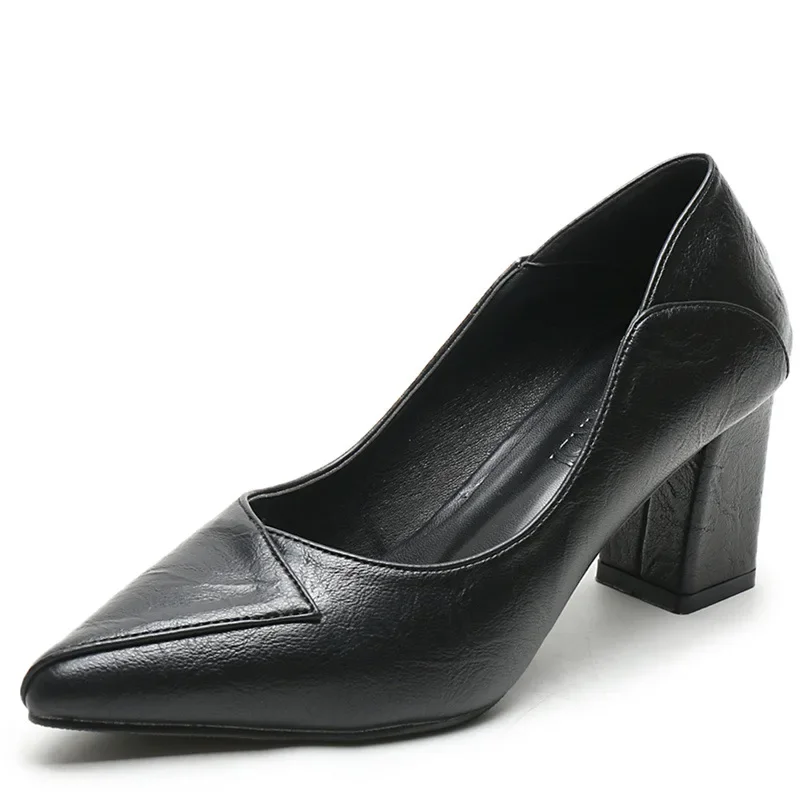 

30-44 Pointed High Heels Small Size 31 32 33 Block Heel Black Women Shoes Office Shoes Women