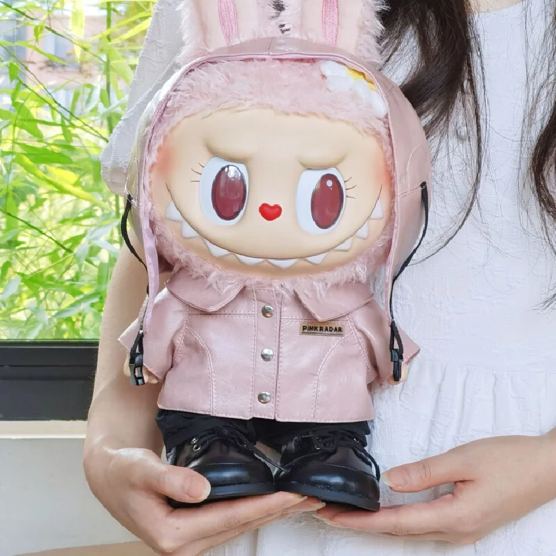 ل 38 سنتيمتر Labubu ملابس دمى كبيرة Mokoko الحبيب الوردي البني الراقية الطيار نمط الجلد الأسود يمكن ارتداؤها في الصيف