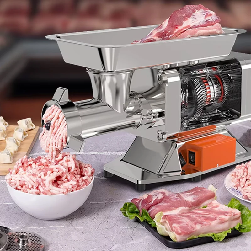 1500W Commercial Meat Grinder Meat Slicer SUS German 187RPM Copper Motor For Frozen Meat Sausage Filling Restaurant Butcher Shop