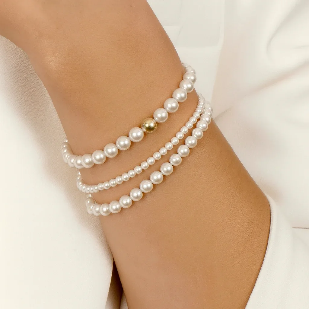 

Vlen White Pearl Bead Bracelets for Women Elastic Stackable Boho Chic Simple Elegant Jewelry Gift for Women Girls Her