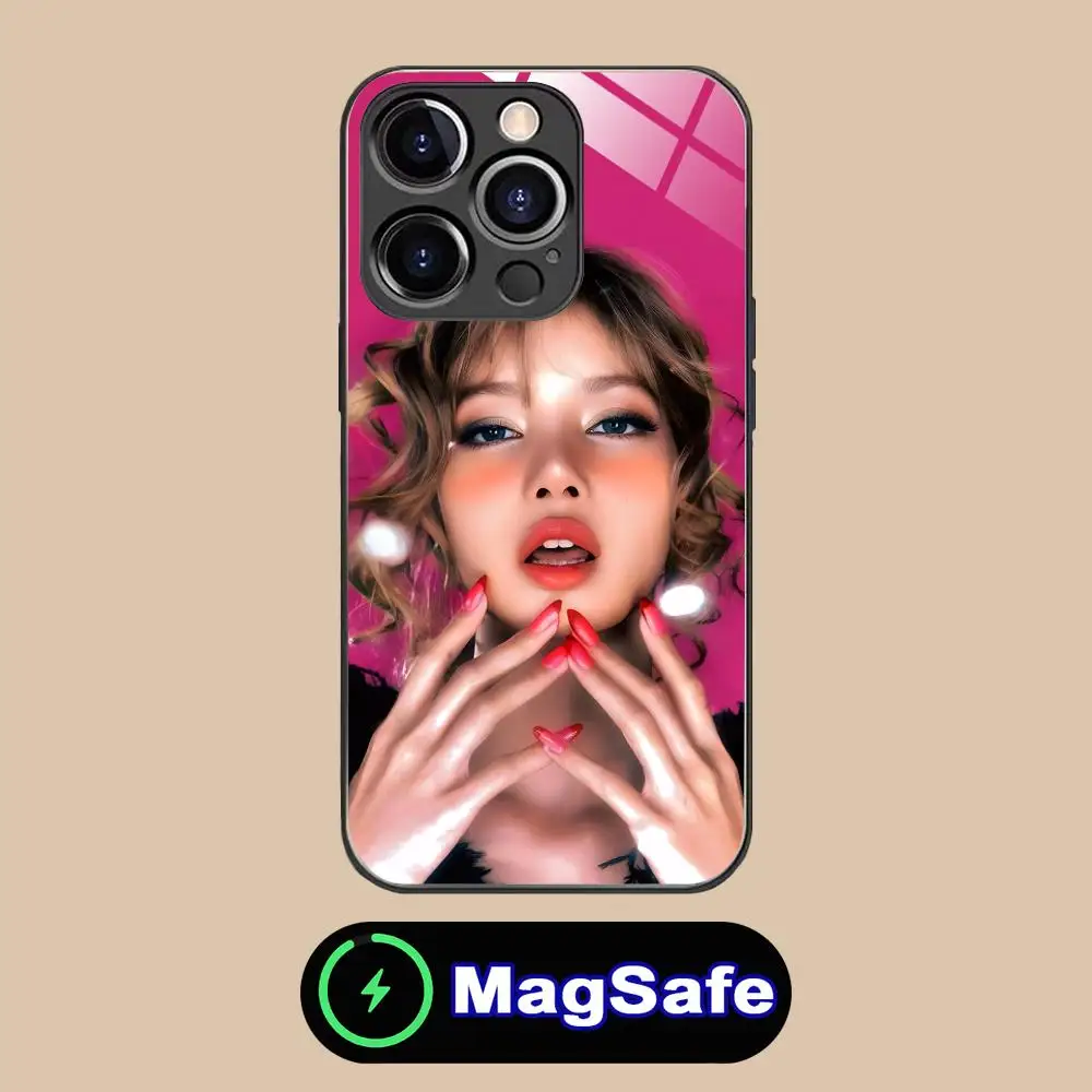 KPOP 걸그룹 리사 아이폰 17 16 15 14 13 12 11 프로 맥스 플러스 미니용 마그세이프 글래스 컬러 커버 스마트폰 케이스
