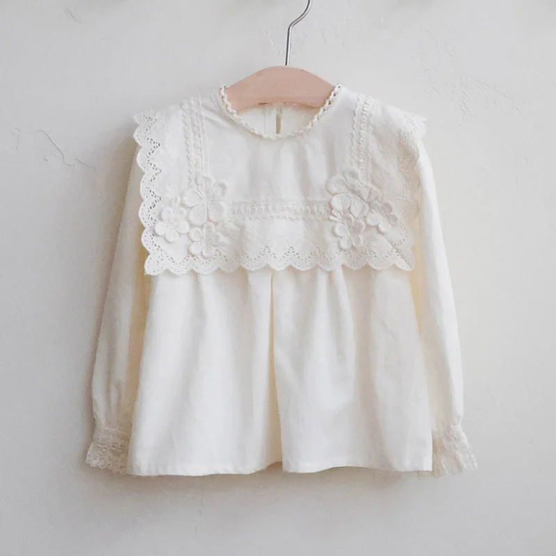 

Princess Style Long Sleeve Ruffle Lace Shirt for Girls Autumn 2025 New Korean Fashion Loose Doll Top Trendy Children's Clothing