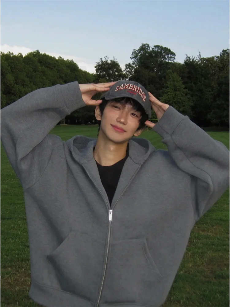 

Мужская плотная толстовка-кардиган на молнии с капюшоном, жесткая и прочная, осенняя коллекция 2025, повседневная свободная верхняя одежда