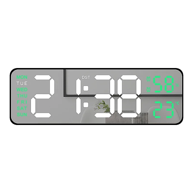 9Inch Large Digital Wall Clock Temperature Humidity Week Auto Dimmable Plug In Use Snooze Table Clock 12/24H DST LED Alarm Clock