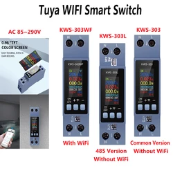 AC 85~290V Tuya WIFI Smart Switch Circuit Breaker LED Energy Meter KWh Power Metering Timer Relay Remote Control Smart Life APP