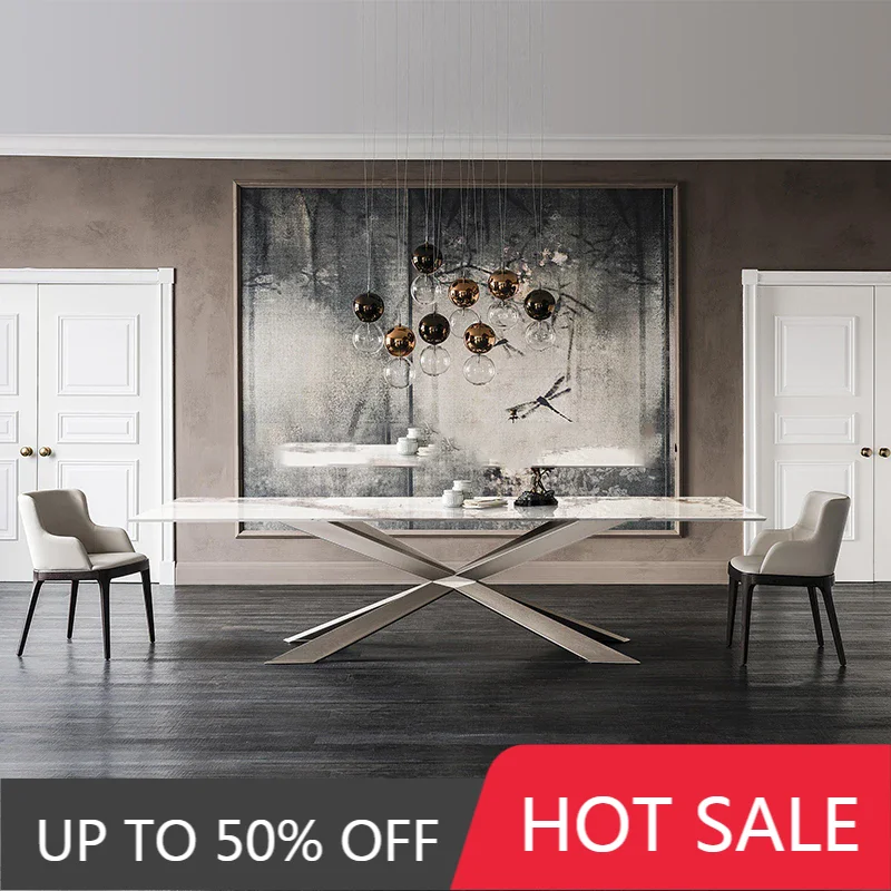 Compact Luxury Rock Board Dining Table Modern Simple Large Villa Dining Table Modern Display Mesas De Jantar Trendy Furniture