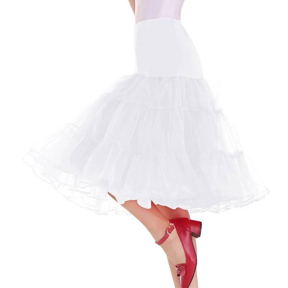 

Petticoat Satin Dress Women Hoopless Tutu Vintage Short Underskirt Soft Yarn Elastic Skirt Spring