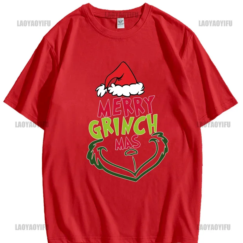 Christmas New Year Men\'s Shirt Casual O-neck Short Sleeve Tops Hip Hop Trend Harajuku Streetwear Fashion Cotton Grinch