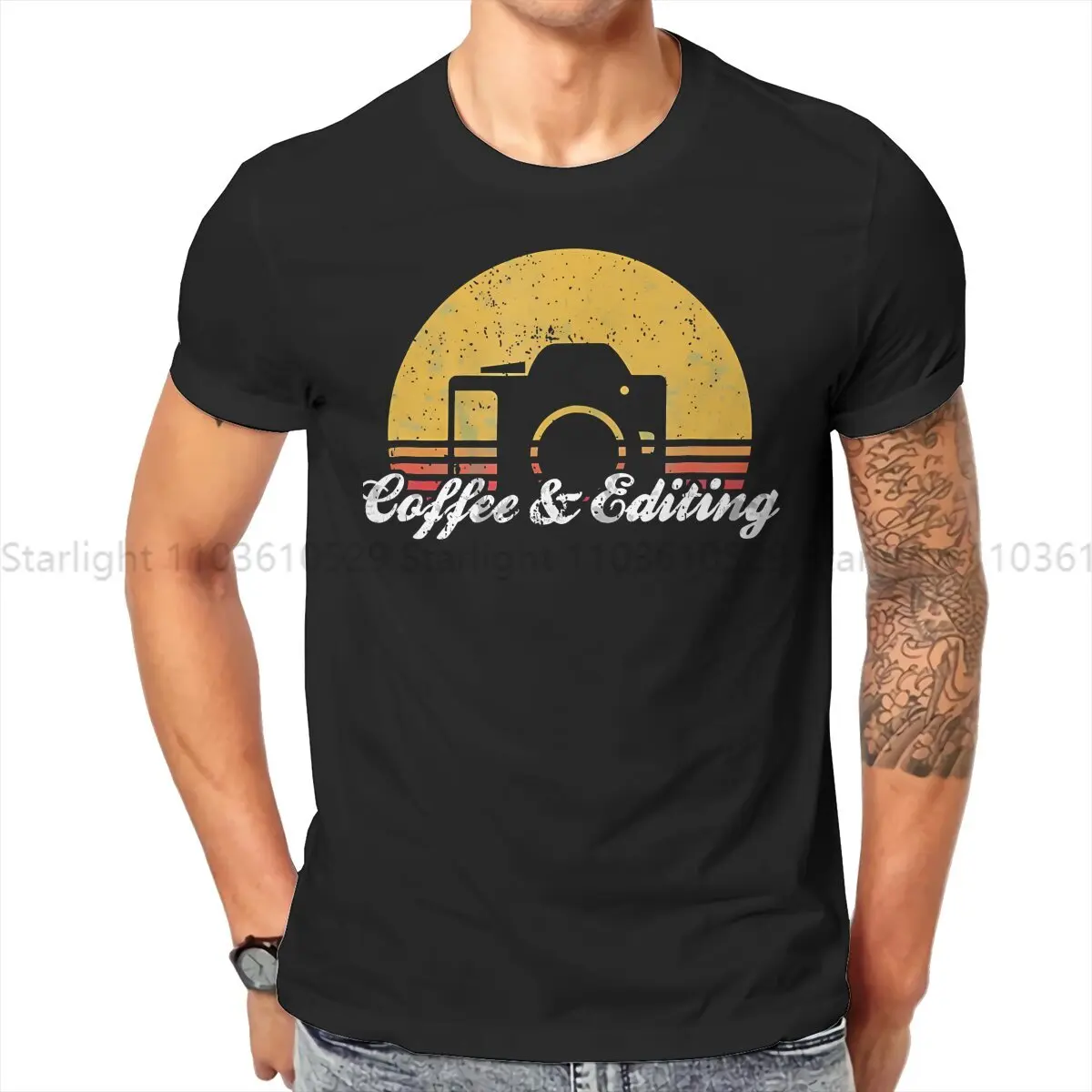 Photographer Camera Patent Newest TShirt for Men Vintage Coffee And Editing Round Collar T Shirt Distinctive Gift Tops