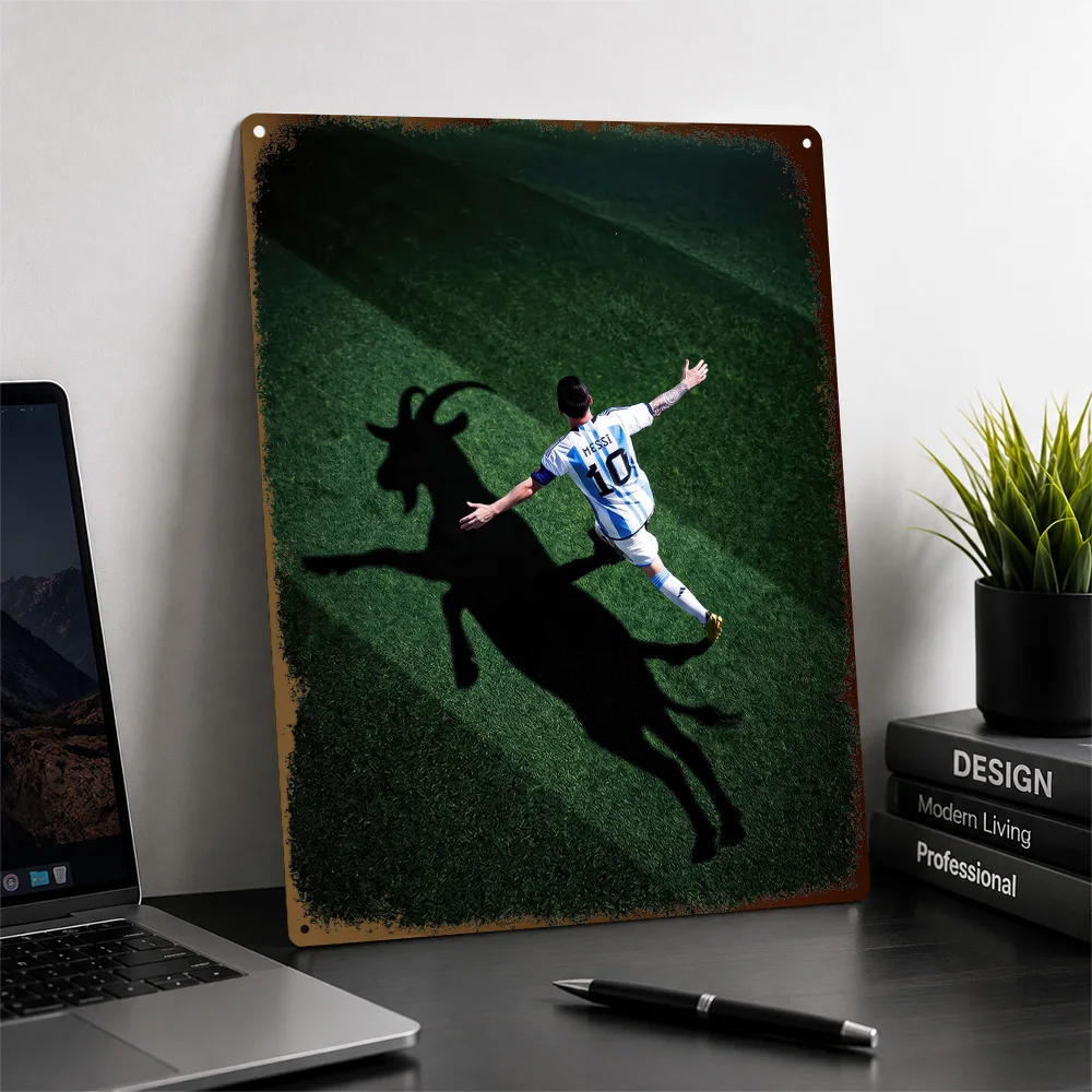 Lionel Messi Goal Celebration Silhouette Textured Poster Customized Metal Tin Sign Stadium Moment Wall Art Ideal For Home Gyms