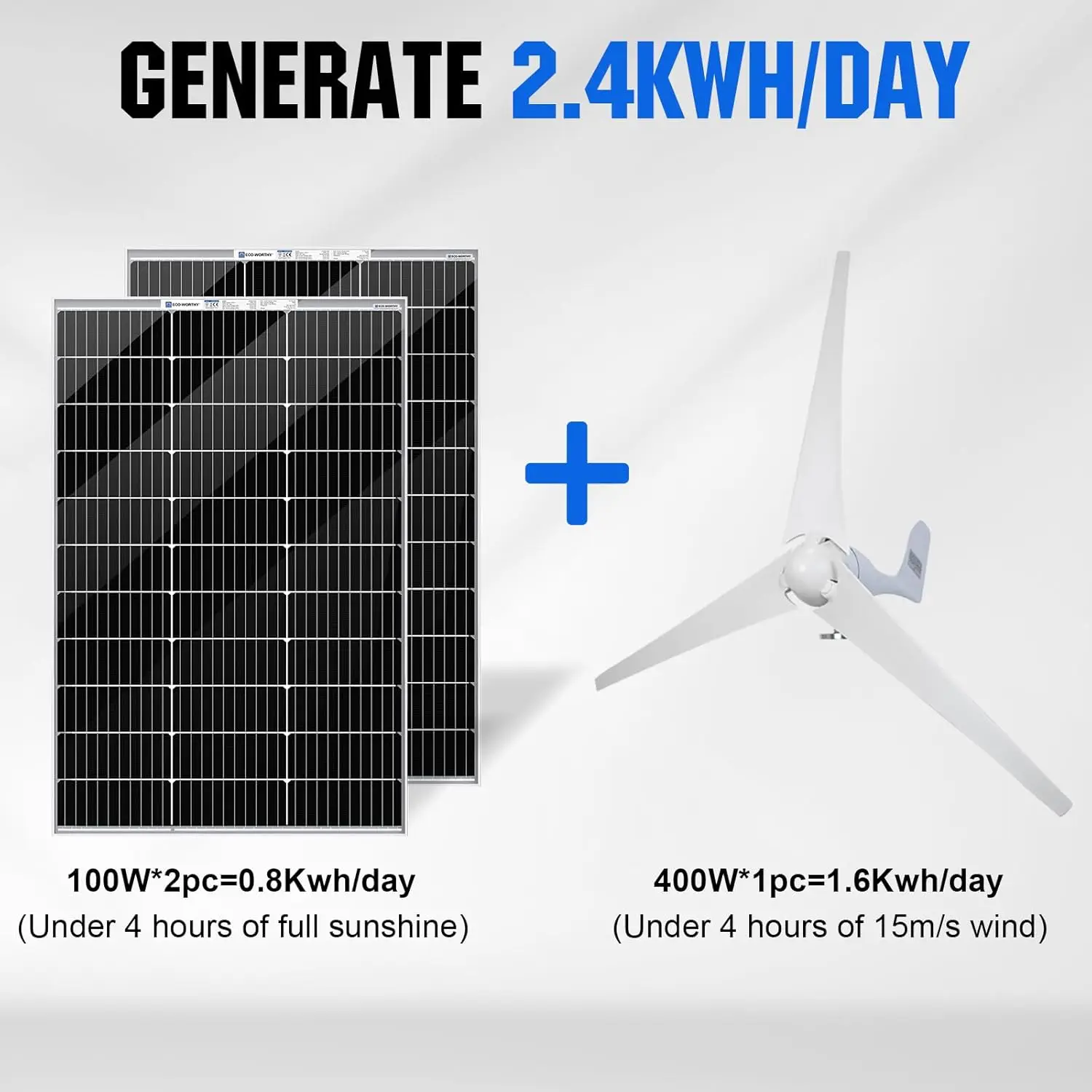 

600W Solar Wind Power Kit: 2X 100W Mono Solar Panel + 1x 400W Wind Turbine Generator For Home/RV/Boat/Farm/Street Light,customiz