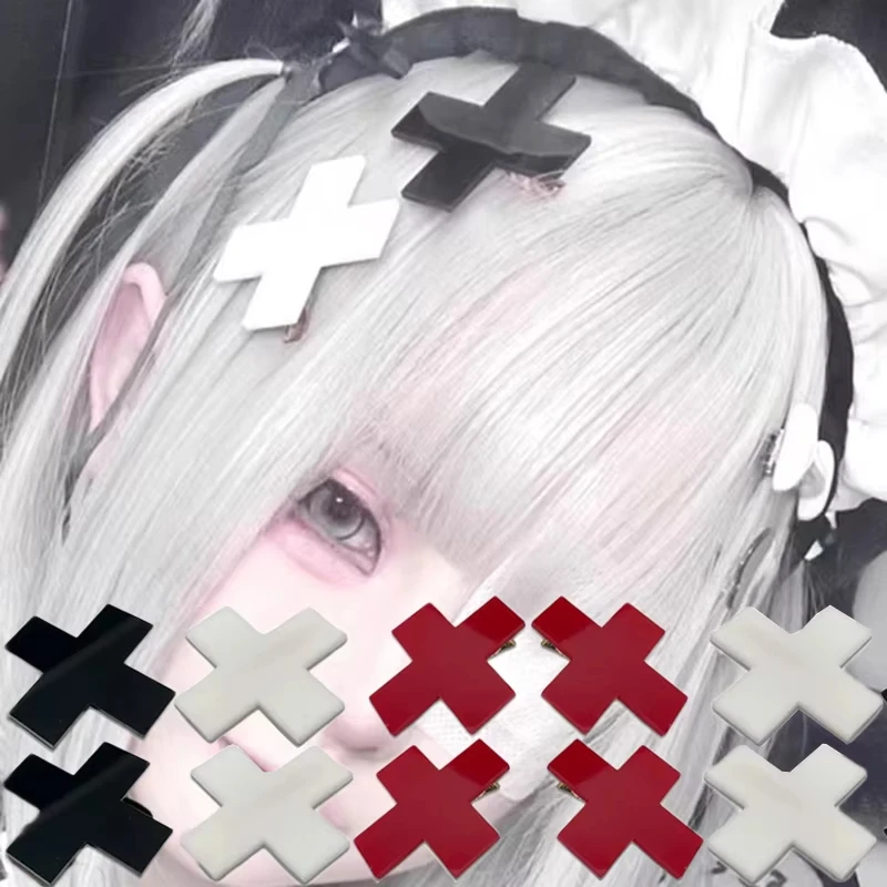 

Y2K Anime Girls Red Cross Hair Clips for Women Hiphop Punk Barrettes Hair Pins Hairwear Cool Unique Girls Hair Accessories