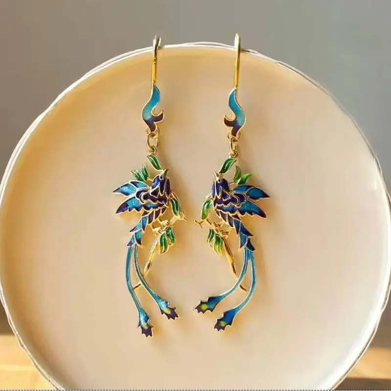 Classical earrings, Qingluan vintage earrings, cloisonn é accessories