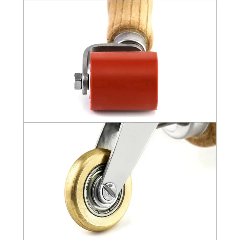 1 PCS Manual PVC Sports Floor Tools Wood Color & Red & Silver Metal+Wood Waterproof Roll Material Edge Welding Silicone Roller