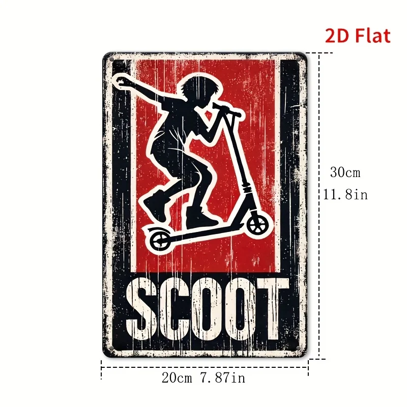 2D Flat, 1pc Vintage Scooter-Themed Metal Wall Sign - Retro Iron Tin Plate Suitable for Home, Bar, Cafe, Garage Decor with Scoot