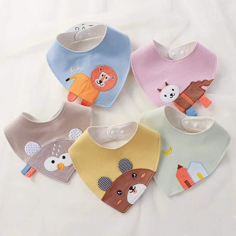 

Baby Cotton Soft Bib Hidden Button Cartoon Pattern Infant Bib Baby Triangle Towel Maternal and Child Supplies