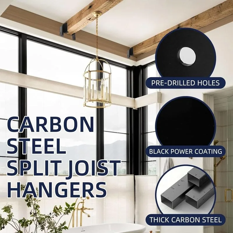 

1PC Black Split Joist Hanger, 14 Gauge Face Mount Joist Hanger, Heavy Duty Carbon Steel Bracket for 2x4, 2x6, 4x4 Wooden Beam