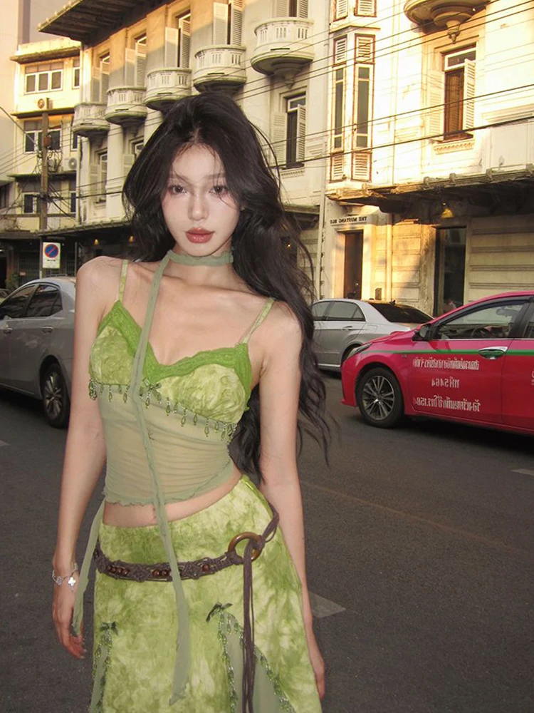 

Летний женский комплект Vaion Sle Heavy Work een с окрашенной кружевной отделкой и верхней талией Cinched Me Splicing f Юбка