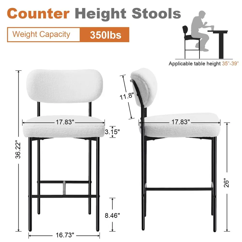 

26 Bar Stools Set of 3 Boucle Counter Height Barstools Set Upholstered Modern Bar Stools Chairs with Back Metal Legs for Kitche