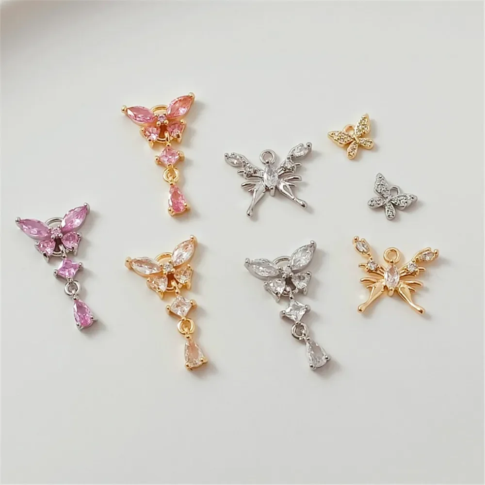 

14K Copper Plated Gold White Gold Zirconium Butterfly Pendant Diy Handcrafted Beaded Bracelet Necklace Earrings Accessories