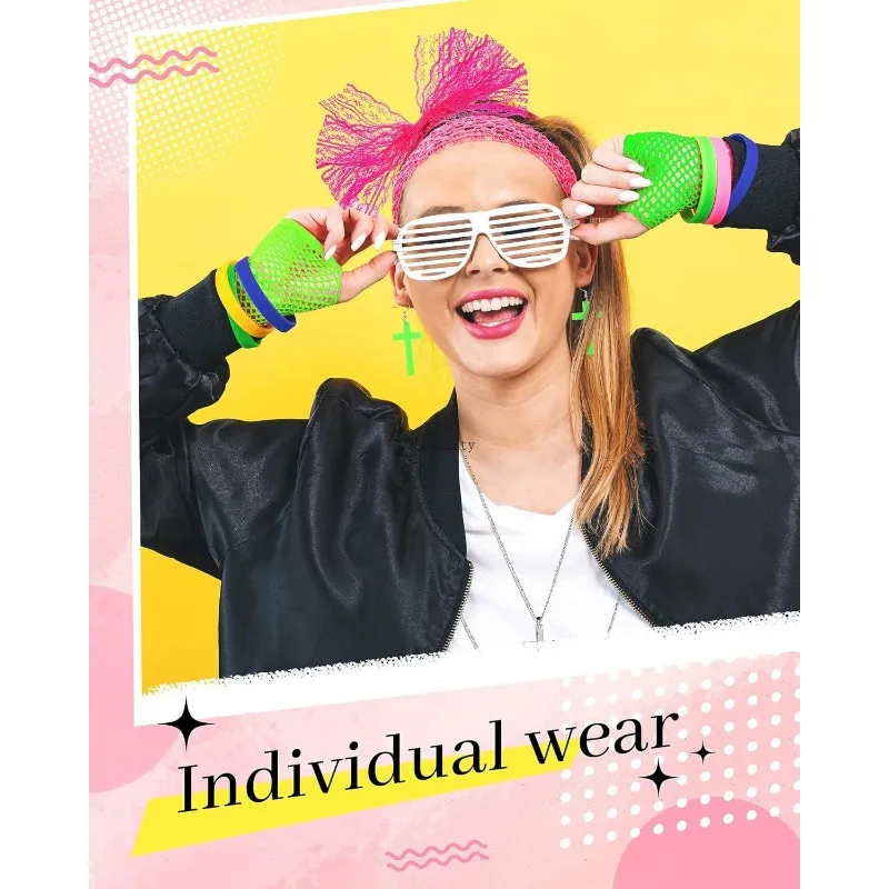 80s Accessories Women Dress Costume Lace Headband Earrings Fishnet Gloves Necklace Bracelet anime accessories set fancy dress