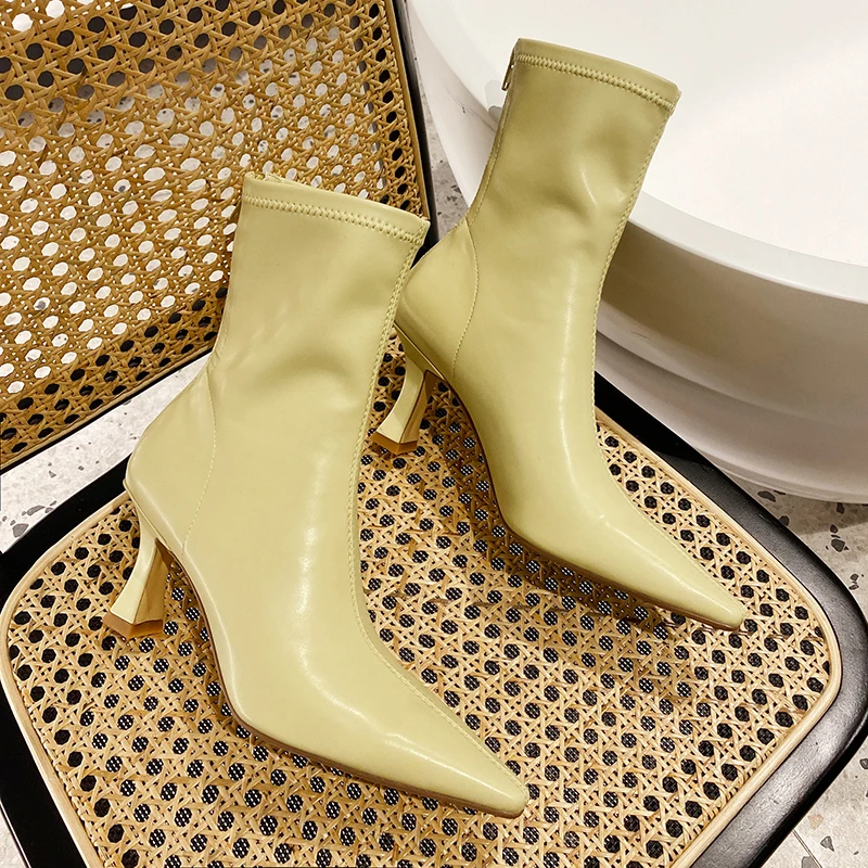 JOZHAMTA Size 33-40 Women Elastic Boots Sexy Pointed Toe High Heels Shoes Woman Winter Fashion Zipper Ankle Boots Office Ladies