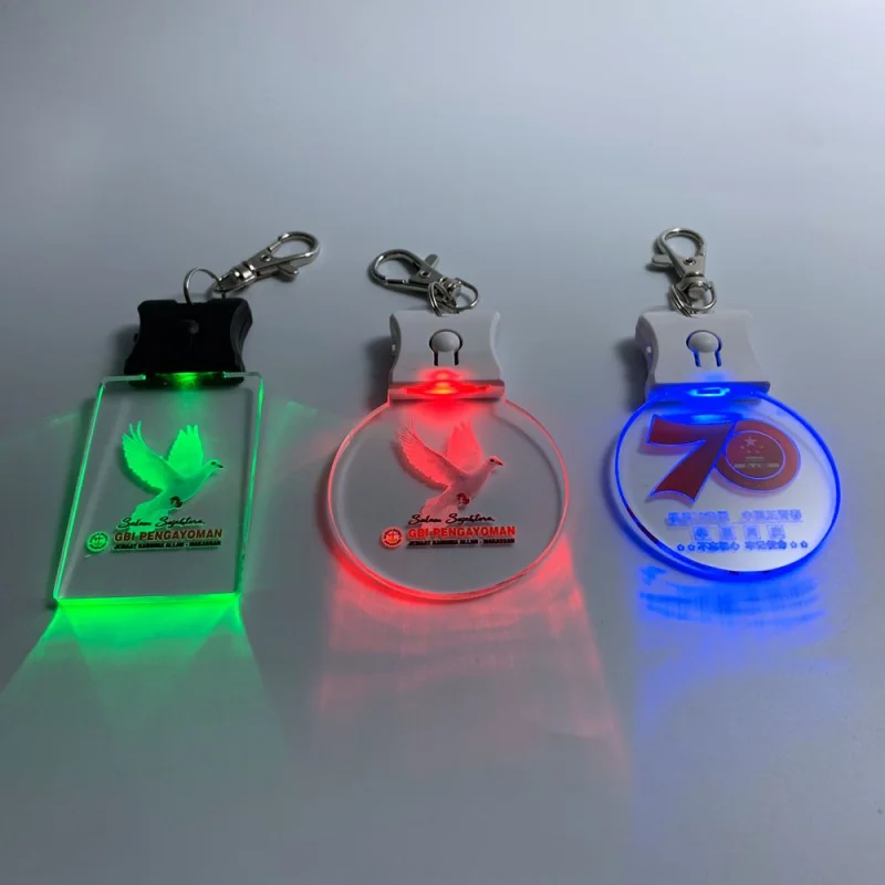 Customized.product.New arrival customized laser engraved 3D LOGO blank badge card acrylic LED glowing keyring holder lanyard LED