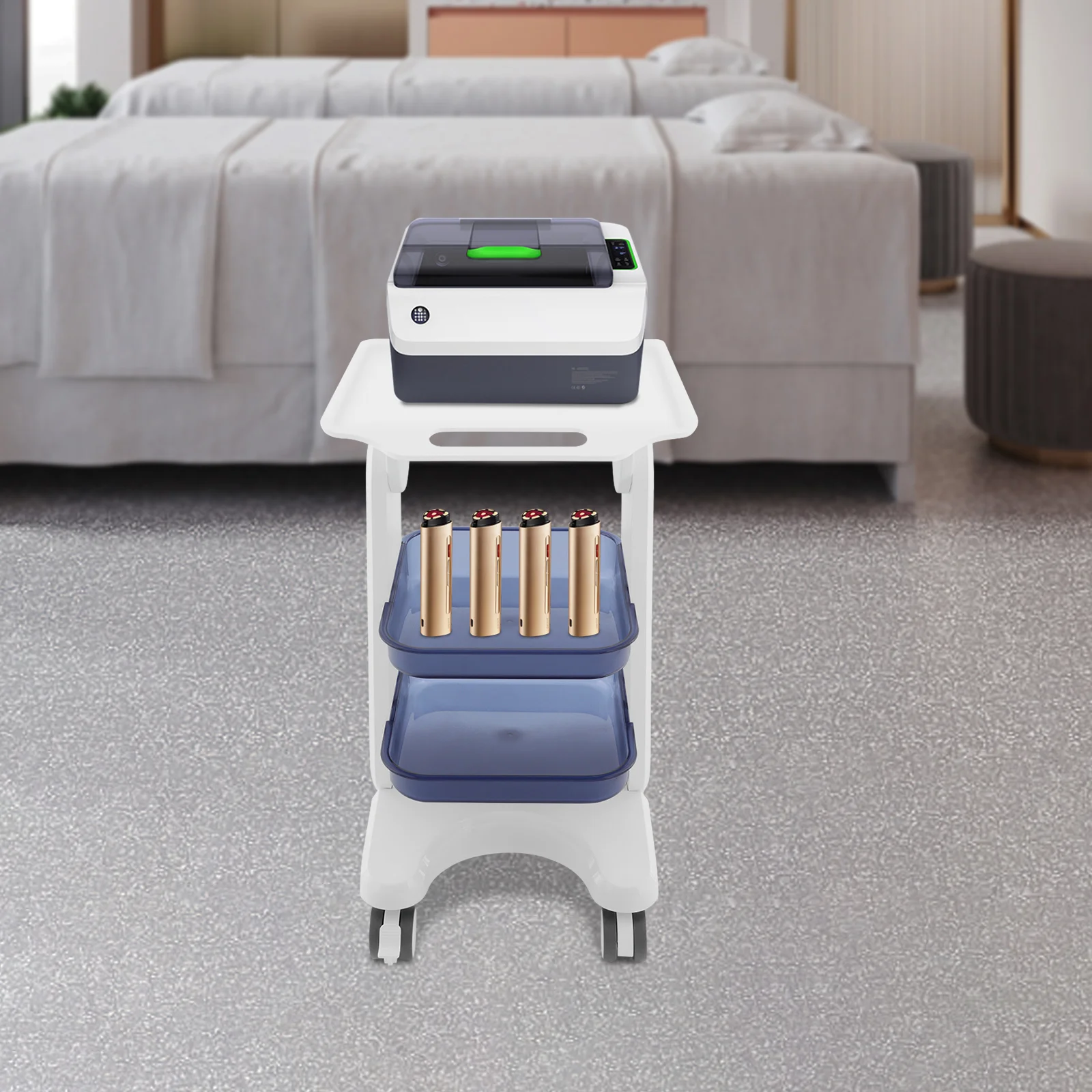 Medical Cart, Beauty Salon Storage Cart, Beauty Tool Storage Cart, 3-Tier Modern PC Rolling Organizer, Hospital Clinic Spa Nail Salon Labs, White Blue, Large Durable Tray Shelves, Free Standing, Multi-Purpose For Equipment Tools Supplies view 5