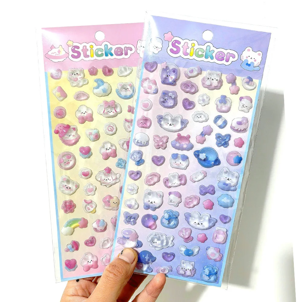 ملصقات كرتونية شفافة منقوشة ثلاثية الأبعاد بلون الحلوى كاواي كريستال الماس ملصقات زخرفية لمكافأة هدايا العيد اللطيفة