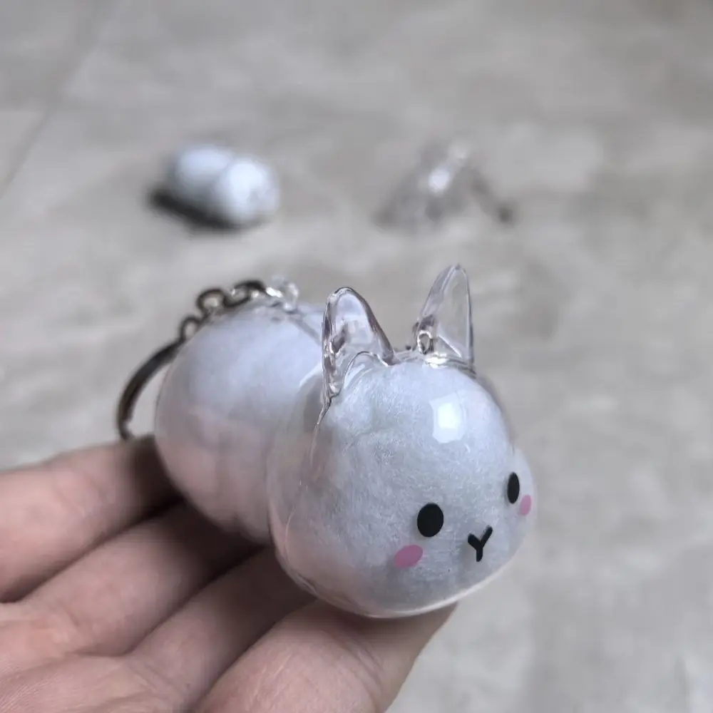Transparent Pet Hair Storage Keychain Keyrings Memorial Hair Container Rabbit Hair Collector Animal Bag Charm