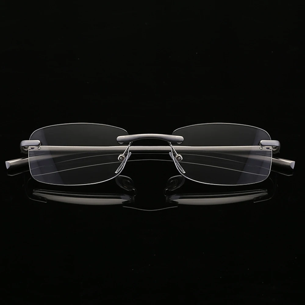 KLASSNUM TR90 Men Rimless Reading Glasses Women Al-Mg Alloy Frame Anti Blue Light Glasses Diopters Lenses Prescription Eyewear