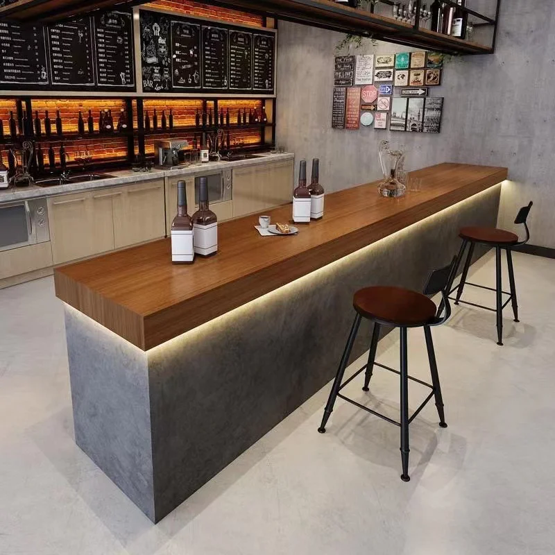 

Counter Table Custom Modern Industrial Style Double Reception Coffee Bar for Cafe Shop Design Milk Tea Counter Design