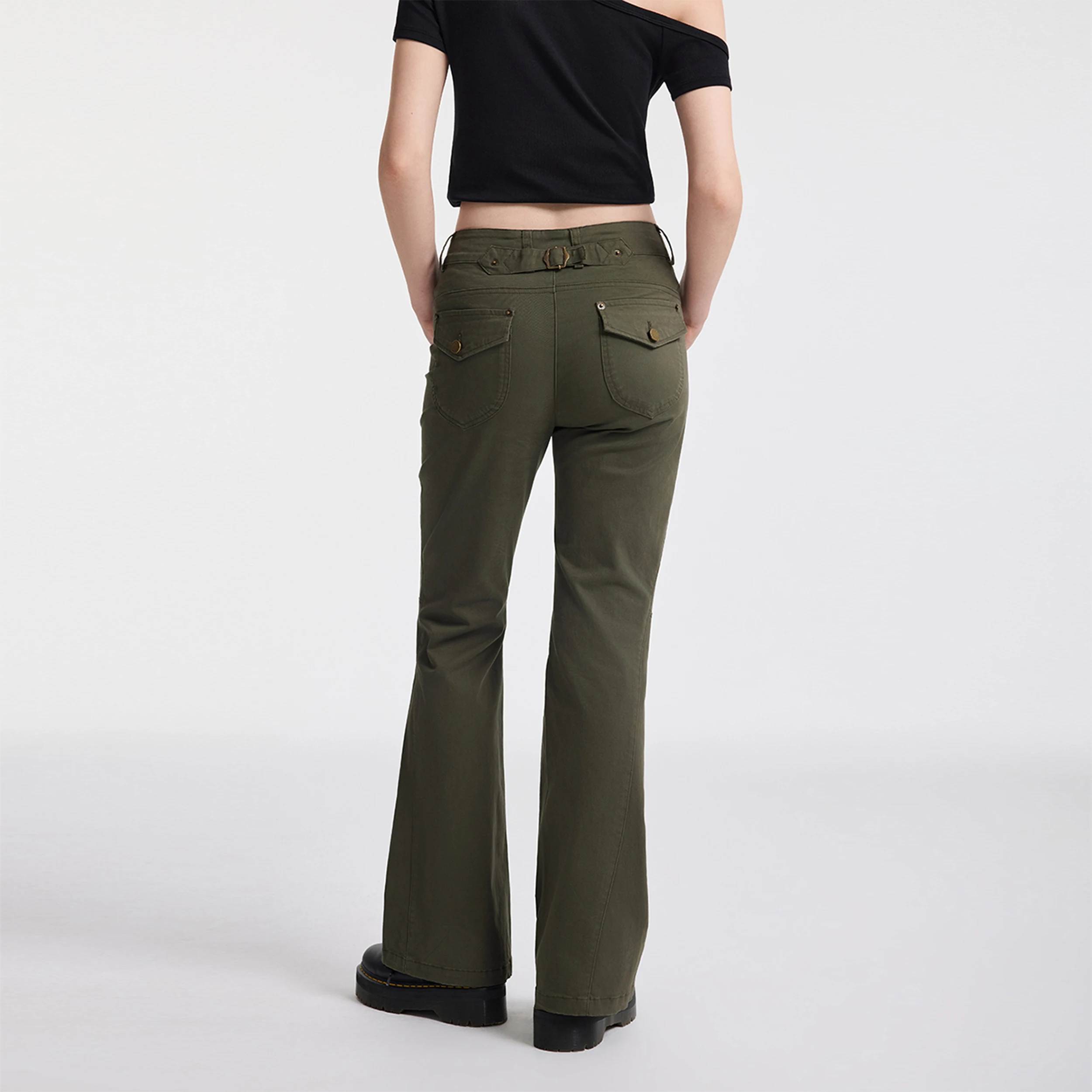 YESCCI Women's Pants 2026 Autumn New Vintage Style With Pockets Flared Pants Casual Adjustable Tab Women's Clothing S56441223