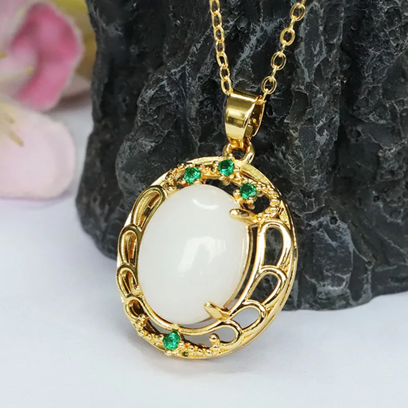 

Natural Hetian jade pendant, white jade egg surface necklace, jade.