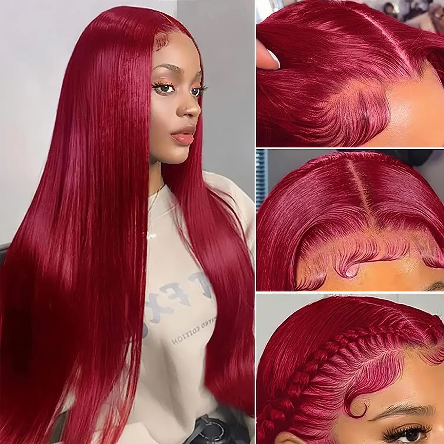 99J Burgundy 13x4 HD Straight Lace Human Hair Wig 34 36 Inch HD Transparent Lace Front Wig Red Wig For Women PrePlucked