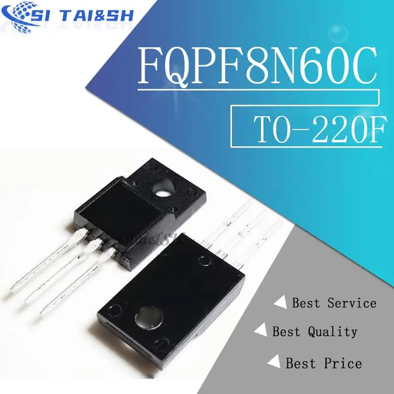 Transistor de Canal N MOSFET, FQPF8N60C, 8N60C, 8N60, 600V, 8A, 10 TO-220F./lote