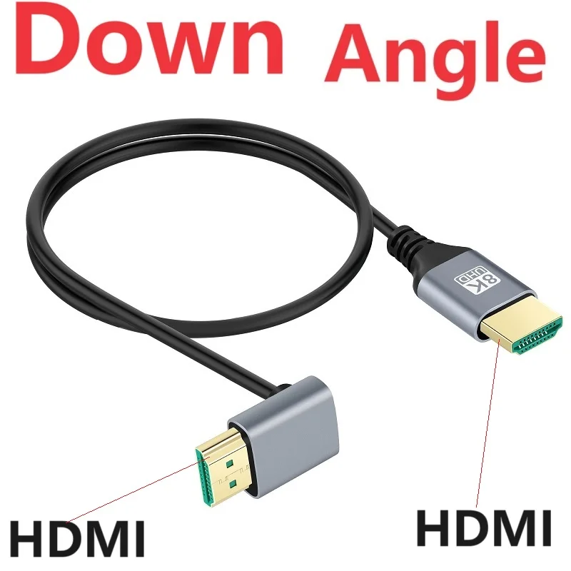 8K HDMI 2.1V-kabel met 90 graden hoek, 8K 60Hz, 4K 120Hz, 48 Gbps, EARC, ARC, HDCP, ultrahoge snelheid, HDR, voor tv, laptop en projector.